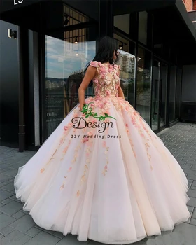 2020 Скромные Пышные Платья С Цветочной Аппликацией, Иллюзионные Винтажные Тюлевые Вечерние Платья Для Вечеринок, Бальное платье, Vestidos De Quincea Dress