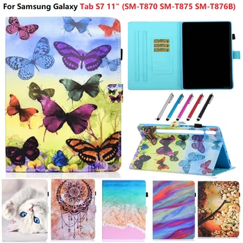 2020 Чехол для Samsung Galaxy Tab S7 11 дюймов с рисунком Цветка из Мультфильма Folio Откидная крышка-подставка Funda для Tab S7 Case SM-T870 SM-T875