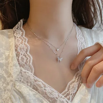 2021 Модное новое ожерелье с подвеской в виде бабочки, женская модная многослойная цепочка серебристого цвета, женское ожерелье, ювелирный подарок