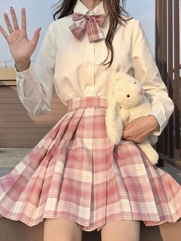2023 Клетчатая Женская плиссированная юбка с бантом, летняя Мини-юбка для танцев с высокой талией для девочек, Милая трапециевидная Harajuku Sexy Japan Faldas