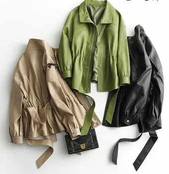 2023 Куртка из натуральной кожи, женская Корейская винтажная дубленка, Мотоциклетная Байкерская куртка, Весенне-осенние пальто, YY1968