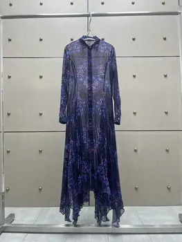 2023 Модное Новое Плиссированное платье высокого темперамента с длинным рукавом и красочным принтом, Элегантное длинное платье, женское платье