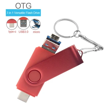 3 В 1 OTG USB Флэш-накопитель Флешка 256G USB-накопитель для Type C/Micro USB Флеш-накопитель 128G 64G 32G 16GB USB3.0 USB Memory Stick