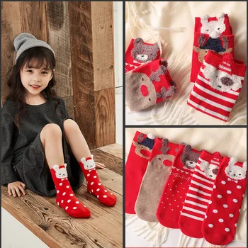 5 пар хлопковых зимних носков для маленьких девочек и мальчиков с мультяшными животными, Детский Лось, Санта-Клаус, Рождественский Медведь, подарочная одежда