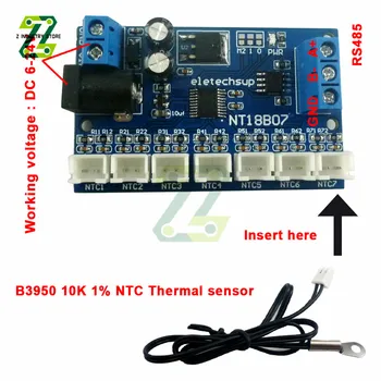 7-Канальный термисторный датчик температуры DC 6-24 В RS485 NTC Modbus Rtu Модуль мониторинга удаленного сбора данных B3950 10K 1%