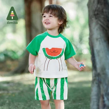 Amila/ Комплект для маленьких мальчиков 2023, Летняя Новая Милая футболка в стиле арбуза + шорты, Повседневные комплекты из двух предметов, Свежая детская одежда от 0 до 6 лет