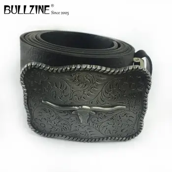 Bullzine цинковый сплав ретро западная пряжка для ремня с головой быка джинсы подарочная пряжка с оловянной отделкой бесплатный PU ремень FP-03661 прямая доставка