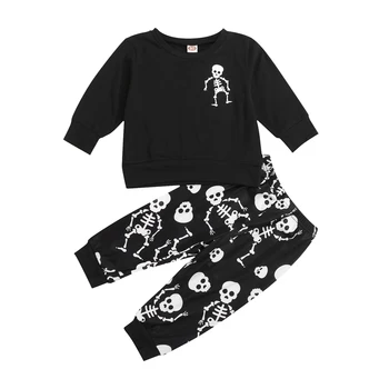 FOCUSNORM/ Комплекты одежды для мальчиков на Хэллоуин от 1 до 6 лет, толстовка с длинными рукавами и принтом черепа, топы, брюки из 2 предметов