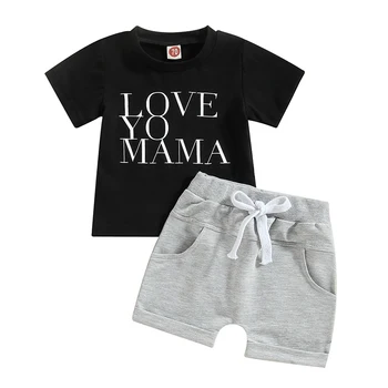 FOCUSNORM/ Комплекты одежды для новорожденных мальчиков от 0 до 3 лет, 2 шт., футболка с буквенным принтом с коротким рукавом и шорты с эластичной резинкой на талии, летний наряд