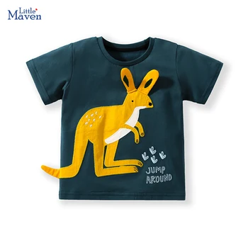 Little maven 2023 Футболка для мальчиков с аппликацией в виде животных, кенгуру, детская одежда, летние новые футболки для мальчиков