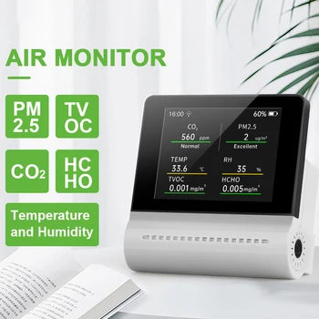 NOYAFA 5-в-1 Монитор Качества воздуха PM2.5/CO2/HCHO/TVOC Детектор Температуры И Влажности Тестер Перезаряжаемый Анализатор Формальдегида
