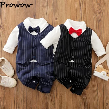 Prowow Осенне-зимний детский комбинезон для мальчиков, джентльменская одежда, комбинезон с галстуком в полоску в стиле пэчворк, одежда для новорожденных мальчиков
