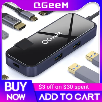 QGeeM 6 Портов USB C Концентратор RJ45 для Macbook Pro Air USB Type C Концентратор 3,0 Адаптер SD PD Aux HDMI Type C Концентратор для iPad Pro Разветвитель Док-станция