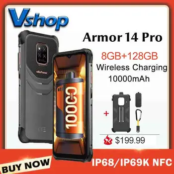 Ulefone Power Armor 14 Pro 8 ГБ 128 ГБ IP68 /IP69K Прочный Мобильный Телефон 10000 мАч Android 12 2,4 G / 5G Смартфон Беспроводная Зарядка NFC