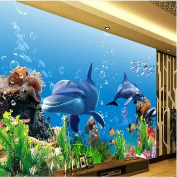 wellyu Пользовательские крупномасштабные фрески индивидуальность 3D стерео подводный мир дельфин ТВ фон нетканые обои