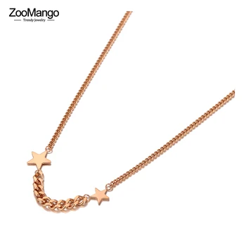 ZooMango, Богемия, Розовое золото, Ожерелья с подвесками в виде двойной Звезды Для женщин, Модное ожерелье-цепочка из нержавеющей стали ZN20166