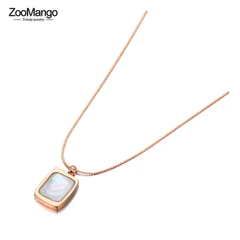 ZooMango Модные ожерелья с квадратной подвеской в виде белой раковины для женщин и девочек, колье-чокер из титана и нержавеющей стали, ювелирные изделия ZN21163