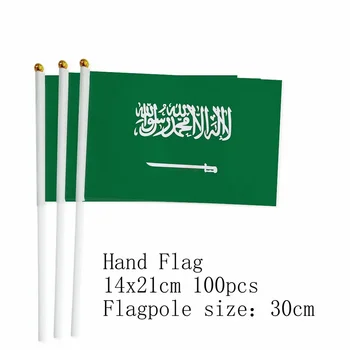 zwjflagshow Ручной Флаг Саудовской Аравии 14*21 см 100шт Маленький Ручной Развевающийся Флаг Саудовской Аравии с пластиковым флагштоком для украшения