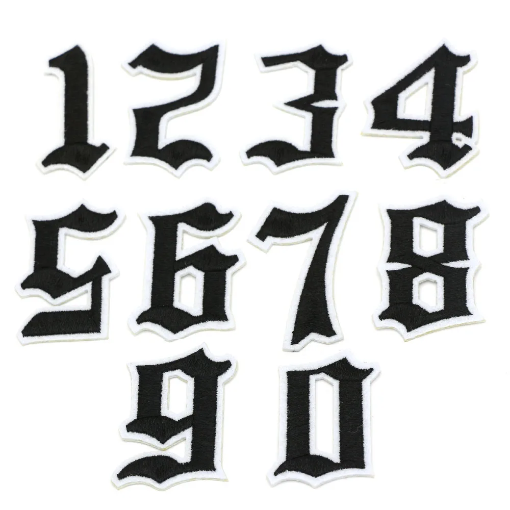 1 шт. Нашивки с номерами, выполненные готическим шрифтом, черные вышитые нашивки для одежды, термоадгезивная аппликация на утюге 1