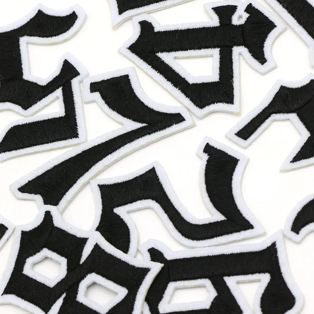 1 шт. Нашивки с номерами, выполненные готическим шрифтом, черные вышитые нашивки для одежды, термоадгезивная аппликация на утюге 4