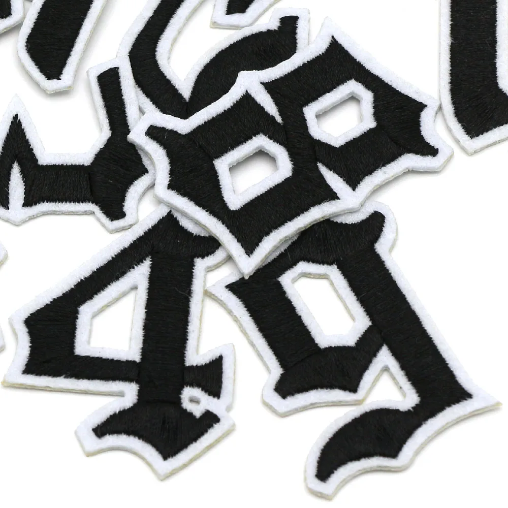 1 шт. Нашивки с номерами, выполненные готическим шрифтом, черные вышитые нашивки для одежды, термоадгезивная аппликация на утюге 5
