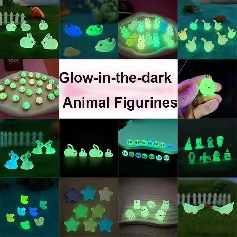 20шт светящихся миниатюрных фигурок животных из смолы, светящихся в темноте, Утка и кролик для аквариума в сказочном саду, Рождественский декор 0