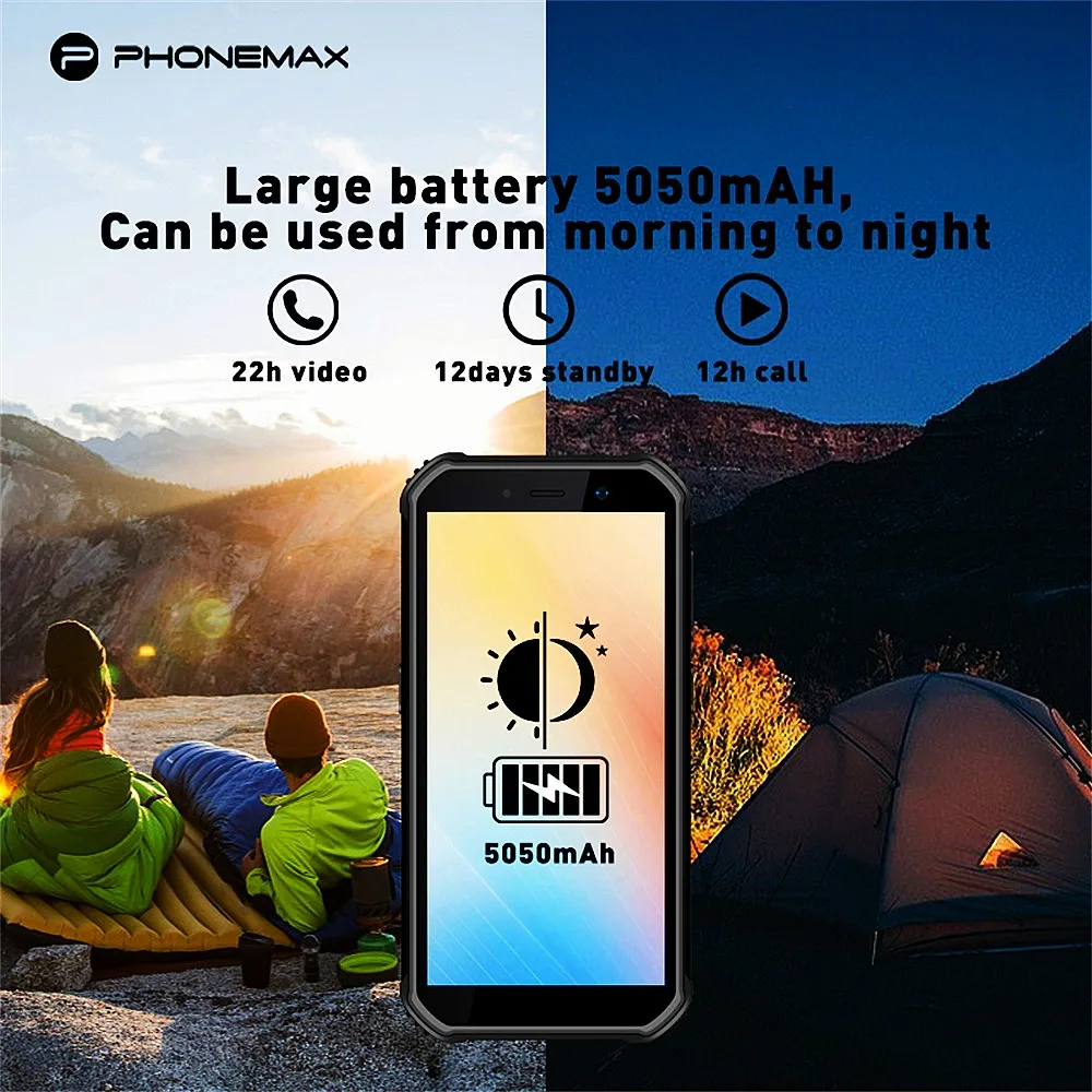 PHONEMAX X1 IP68 Водонепроницаемый Прочный Смартфон Android 10 Четырехъядерный 3 ГБ 32 ГБ 5000 мАч Аккумулятор Fingerpringt 13-Мегапиксельный Мобильный Телефон 1