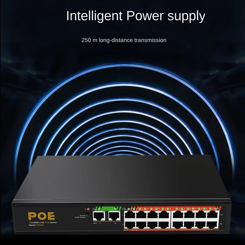 TXE046 16-портовый гигабитный коммутатор 100GbE + 2-портовый неуправляемый коммутатор PoE EU Plug 1