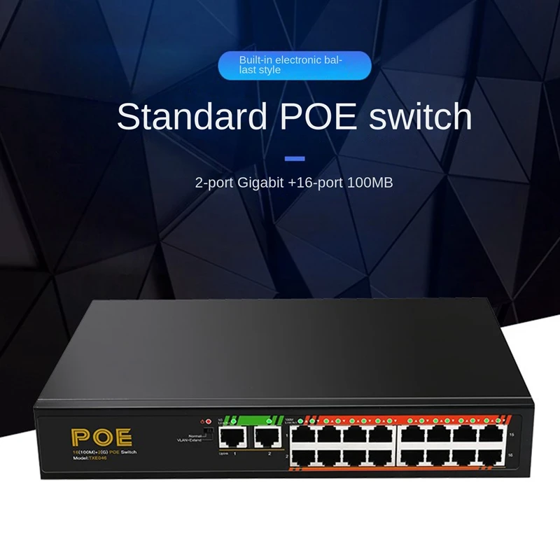 TXE046 16-портовый гигабитный коммутатор 100GbE + 2-портовый неуправляемый коммутатор PoE EU Plug 2