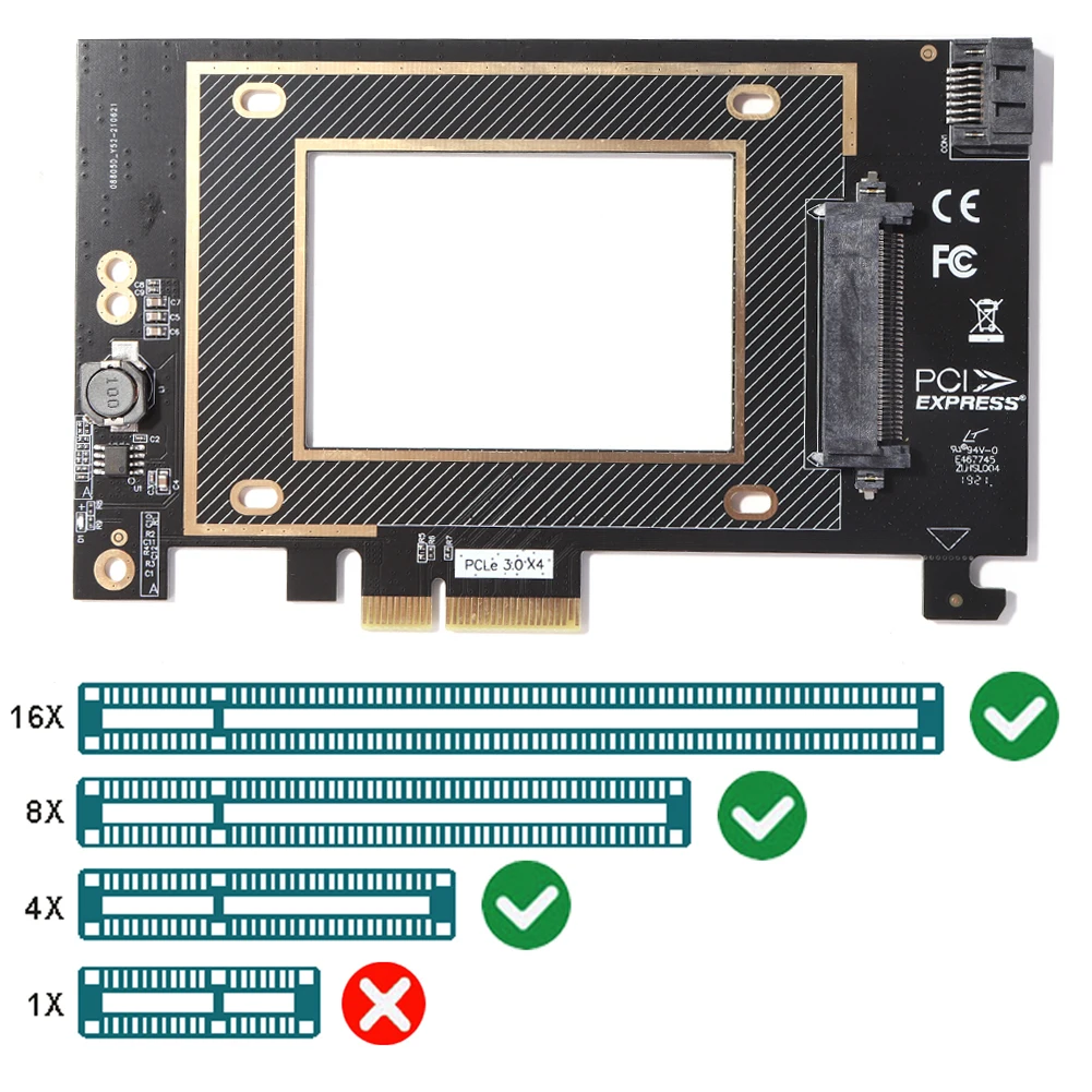 Адаптер U.2 SFF-8639 для карты расширения PCI-E X4 Поддерживает U.2 NVME SSD Riser Card со скоростью 4000 Мбит/с для PCIE X4 X8 X16 3