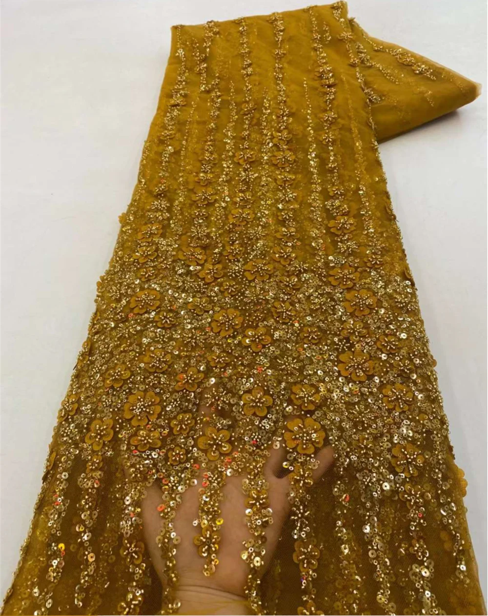 Африканская кружевная ткань 2023 Высококачественный Французский 3D цветок, блестки, вышивка бисером, Тюлевая кружевная ткань для вечернего платья 3