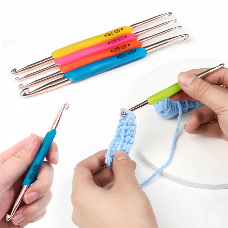 Вязальные крючки с резиновой ручкой, алюминиевые двойные спицы, пряжа ручной работы, вязаный свитер, шарф, инструмент для шитья своими руками, случайный цвет 0
