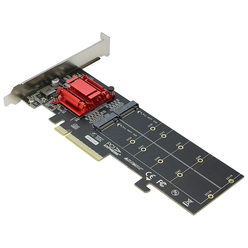 Двойной адаптер NVMe PCIe, M.2 NVMe SSD для PCI-E с поддержкой карт 3.1 X8/X16 M.2 (ключ M) NVMe SSD 22110/2280/2260/2242 0