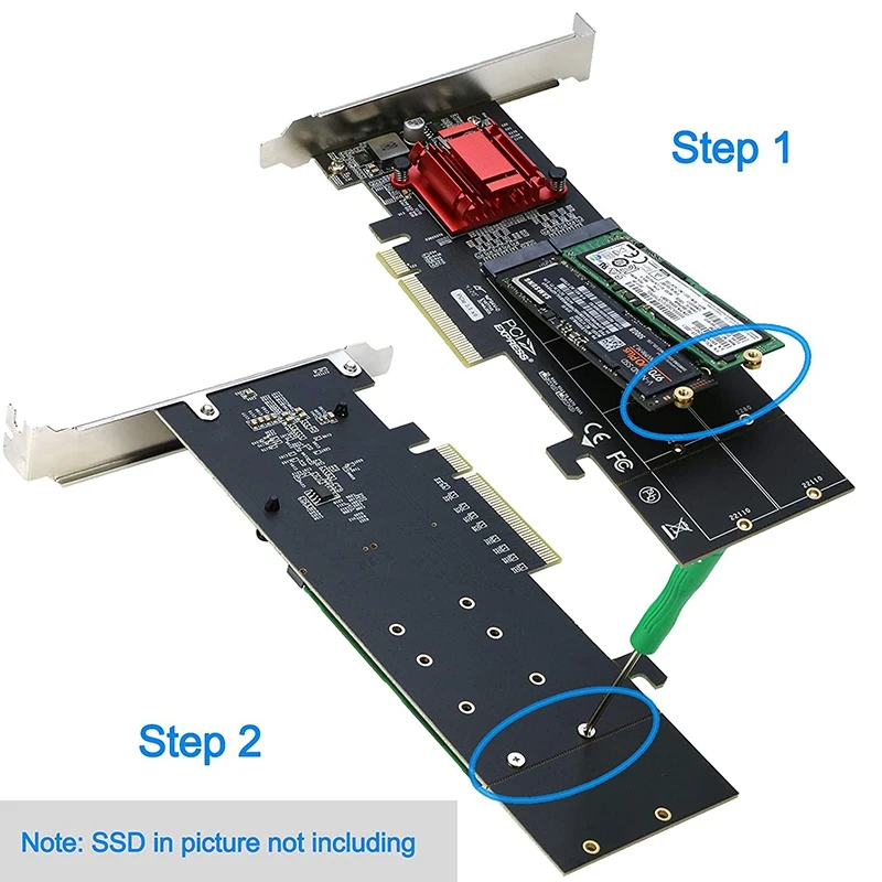 Двойной адаптер NVMe PCIe, M.2 NVMe SSD для PCI-E с поддержкой карт 3.1 X8/X16 M.2 (ключ M) NVMe SSD 22110/2280/2260/2242 3