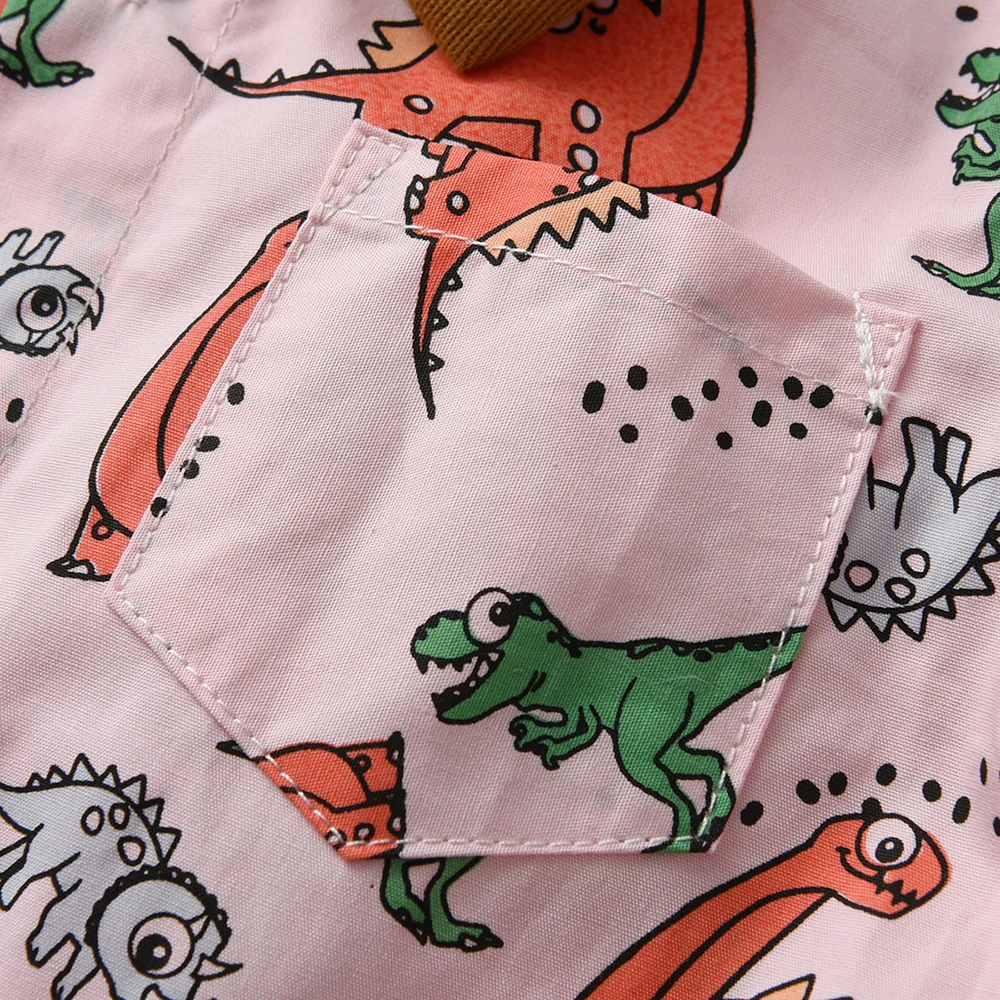 Летний Новый комплект одежды для маленьких мальчиков, короткая рубашка с рисунком динозавра, топы с бабочкой + шорты на подтяжках, детская одежда 4