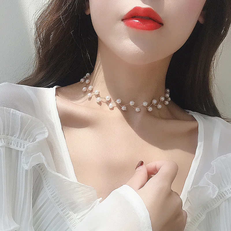Модное Элегантное ожерелье 2021 года, Шарм, Имитация жемчужных бусин, Колье-чокер для женщин Kolye Collier Femme 2