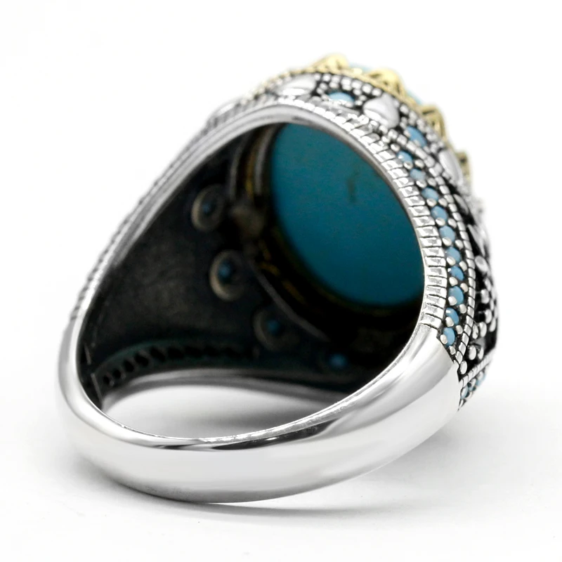 Натуральная бирюза Мужское кольцо из стерлингового серебра 925 пробы, ювелирные изделия, модный винтажный подарок, мужское кольцо Onyx Aqeq Всех размеров, прямая доставка 1