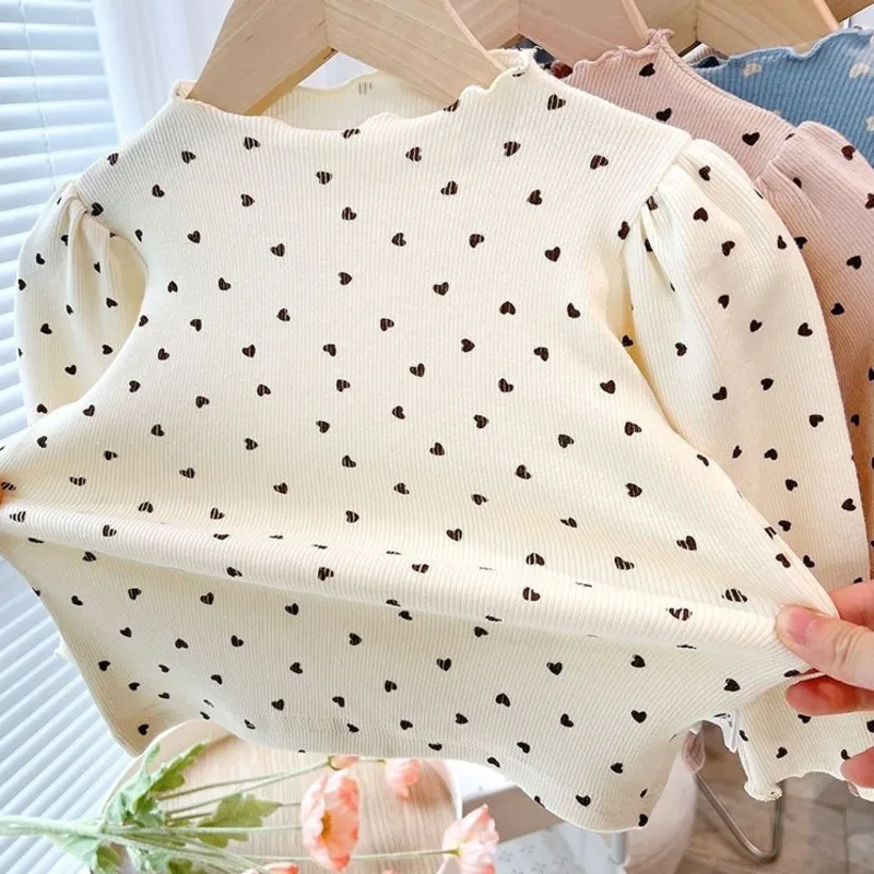Рубашка для девочек, весна-осень, Корейская повседневная детская одежда, Lovely Baby Daily, Полупрозрачный рукав с пузырчатым вырезом, эластичный низ, топ 4