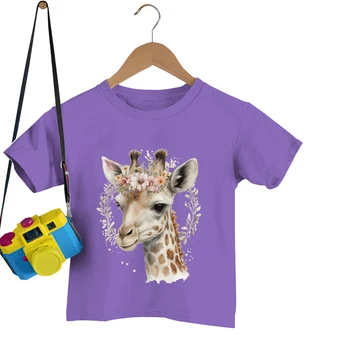 Акварельный Жираф, Детская одежда, Футболки с мультяшными животными Для девочек, Летняя Винтажная Одежда Y2k, Кавайный Жираф, Модные Футболки для мальчиков