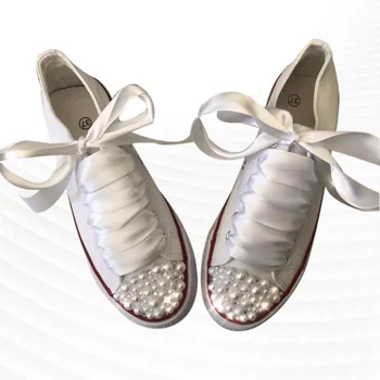 Белая Парусиновая обувь с низким верхом и жемчугом, Спортивная комфортная обувь для ходьбы, Нейтральная вулканизированная обувь ручной работы с жемчугом 35-46