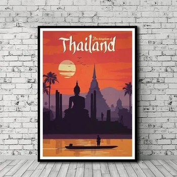 Винтажный плакат с закатом в Таиланде, Картина на холсте 