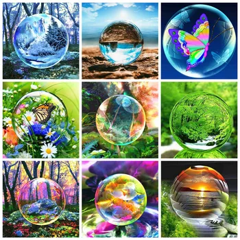 Вышивка алмазной мозаикой Huacan, Алмазная картина Bubble River, Полная квадратная / Круглая бабочка, Пейзаж, Настенное искусство