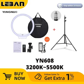 Двухцветный кольцевой светильник YONGNUO YN608 3200 К ~ 5500 К, светодиодный светильник для видеосъемки, фонарик для фотосъемки, светильник для студийной камеры