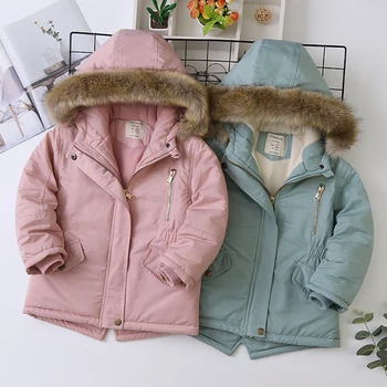 Джинсовая куртка для маленьких девочек плюс меховая теплая зимняя одежда на хлопковой подкладке для малышей, утолщенное пальто на хлопковой подкладке JYF