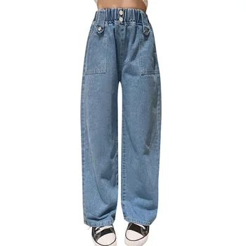 Джинсы для девочки, однотонные детские джинсы для девочек, демисезонные детские джинсы, повседневная одежда для девочек 6, 8, 10, 12, 14 лет