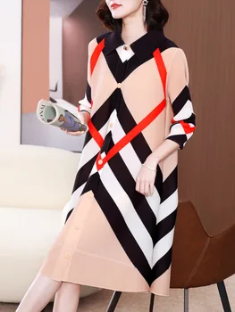Дизайнерское платье в контрастную полоску с темпераментом, женское платье-рубашка 2023, Новое весеннее женское платье-рубашка