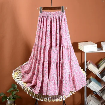 Долго SURMIITRO миди плиссированные юбки женщин летом 2023 корейская мода розовый цветочный принт элегантный эстетический Высокая талия юбка женский