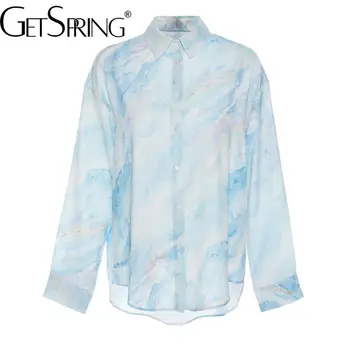 Женская рубашка Getspring 2023 Весна, длинный рукав, женская блузка с абстрактным принтом, Модные Шикарные Свободные Длинные Женские топы, Новое поступление