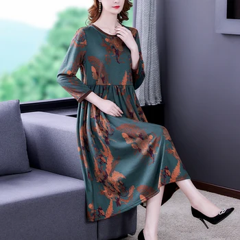 Женское Модное платье Миди из хлопка с цветочным узором, осень-зима, Корейское Винтажное облегающее платье 2023, Элегантное Вечернее платье 5XL.