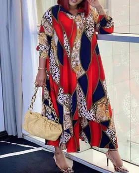 Женское платье с принтом Дашики в африканском стиле, Лето 2023, Новый Темперамент, Свободные Повседневные платья трапециевидной формы с длинным рукавом и V-образным вырезом, Элегантный пуловер